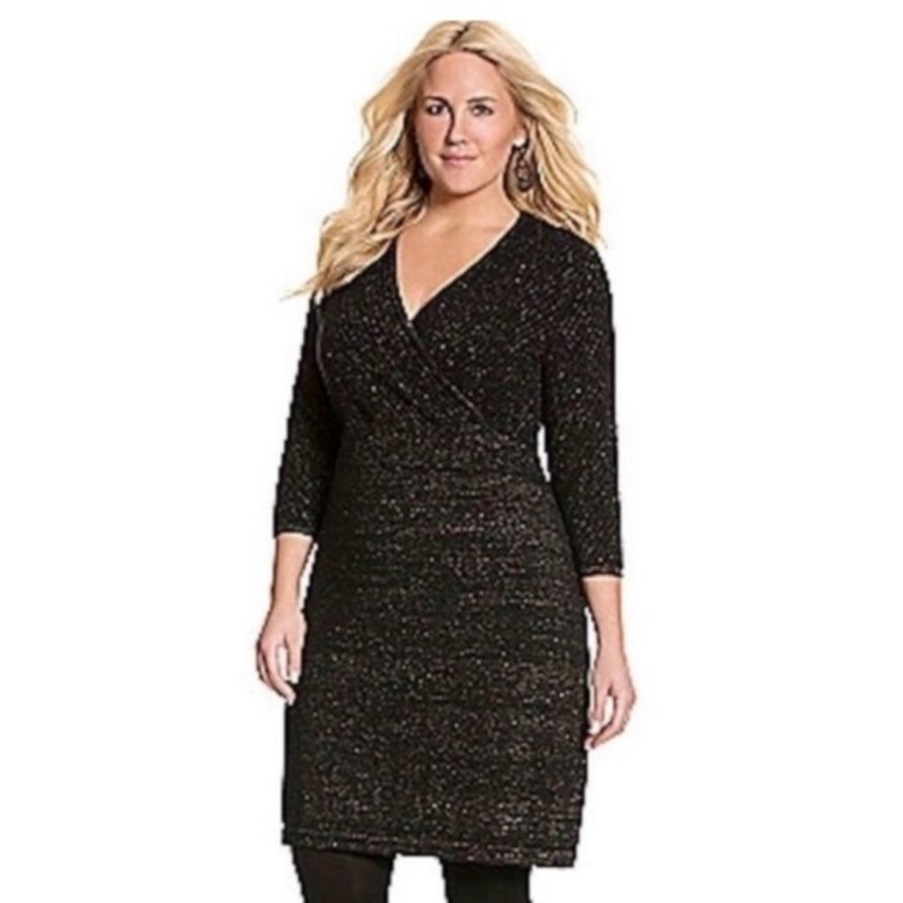 Lane Bryant Black Gold Metallic Sweater Dress 18/20